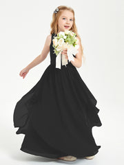 Boho Sleeveless Junior Chiffon Bridesmaids Gown Black