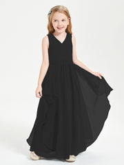 Boho Sleeveless Junior Chiffon Bridesmaids Gown Black