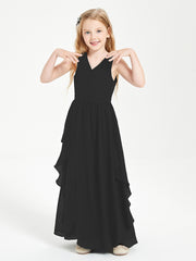 Boho Sleeveless Junior Chiffon Bridesmaids Gown Black