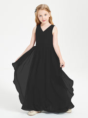 Boho Sleeveless Junior Chiffon Bridesmaids Gown Black