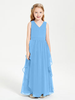 Boho Sleeveless Junior Chiffon Bridesmaids Gown Blue