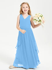 Boho Sleeveless Junior Chiffon Bridesmaids Gown Blue
