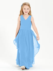 Boho Sleeveless Junior Chiffon Bridesmaids Gown Blue