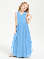 Boho Sleeveless Junior Chiffon Bridesmaids Gown Blue