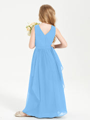 Boho Sleeveless Junior Chiffon Bridesmaids Gown Blue
