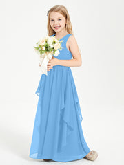 Boho Sleeveless Junior Chiffon Bridesmaids Gown Blue