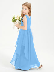 Boho Sleeveless Junior Chiffon Bridesmaids Gown Blue