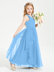 Boho Sleeveless Junior Chiffon Bridesmaids Gown Blue