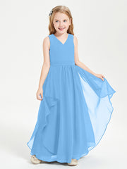 Boho Sleeveless Junior Chiffon Bridesmaids Gown Blue