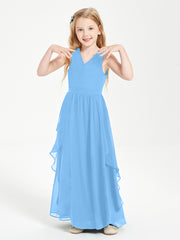 Boho Sleeveless Junior Chiffon Bridesmaids Gown Blue