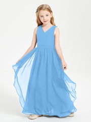 Boho Sleeveless Junior Chiffon Bridesmaids Gown Blue