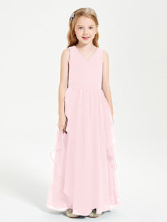 Boho Sleeveless Junior Chiffon Bridesmaids Gown Blushing Pink