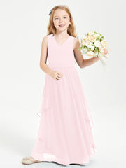 Boho Sleeveless Junior Chiffon Bridesmaids Gown Blushing Pink