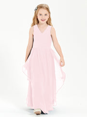 Boho Sleeveless Junior Chiffon Bridesmaids Gown Blushing Pink