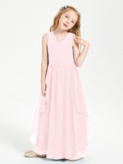 Boho Sleeveless Junior Chiffon Bridesmaids Gown Blushing Pink