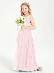 Boho Sleeveless Junior Chiffon Bridesmaids Gown Blushing Pink