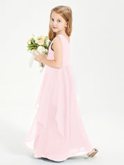 Boho Sleeveless Junior Chiffon Bridesmaids Gown Blushing Pink
