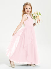 Boho Sleeveless Junior Chiffon Bridesmaids Gown Blushing Pink