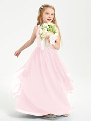 Boho Sleeveless Junior Chiffon Bridesmaids Gown Blushing Pink