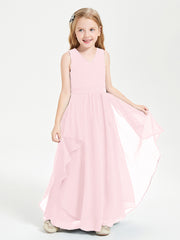 Boho Sleeveless Junior Chiffon Bridesmaids Gown Blushing Pink