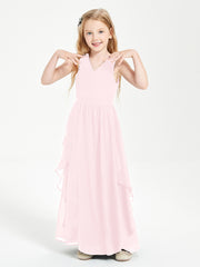 Boho Sleeveless Junior Chiffon Bridesmaids Gown Blushing Pink