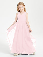 Boho Sleeveless Junior Chiffon Bridesmaids Gown Blushing Pink
