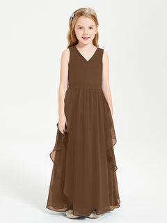 Boho Sleeveless Junior Chiffon Bridesmaids Gown Brown