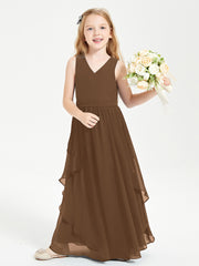 Boho Sleeveless Junior Chiffon Bridesmaids Gown Brown