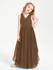 Boho Sleeveless Junior Chiffon Bridesmaids Gown Brown