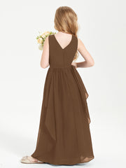 Boho Sleeveless Junior Chiffon Bridesmaids Gown Brown