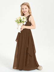 Boho Sleeveless Junior Chiffon Bridesmaids Gown Brown
