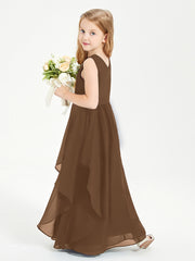 Boho Sleeveless Junior Chiffon Bridesmaids Gown Brown