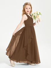 Boho Sleeveless Junior Chiffon Bridesmaids Gown Brown