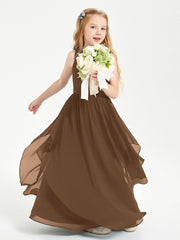 Boho Sleeveless Junior Chiffon Bridesmaids Gown Brown