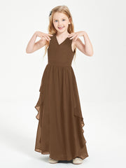 Boho Sleeveless Junior Chiffon Bridesmaids Gown Brown