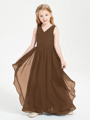 Boho Sleeveless Junior Chiffon Bridesmaids Gown Brown