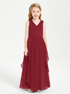 Boho Sleeveless Junior Chiffon Bridesmaids Gown Burgundy