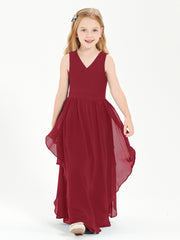 Boho Sleeveless Junior Chiffon Bridesmaids Gown Burgundy