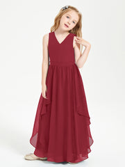 Boho Sleeveless Junior Chiffon Bridesmaids Gown Burgundy