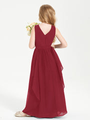 Boho Sleeveless Junior Chiffon Bridesmaids Gown Burgundy