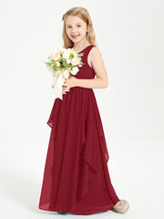 Boho Sleeveless Junior Chiffon Bridesmaids Gown Burgundy