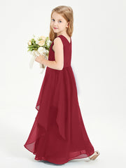 Boho Sleeveless Junior Chiffon Bridesmaids Gown Burgundy