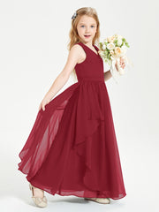 Boho Sleeveless Junior Chiffon Bridesmaids Gown Burgundy