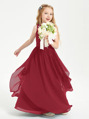 Boho Sleeveless Junior Chiffon Bridesmaids Gown Burgundy