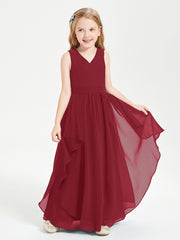 Boho Sleeveless Junior Chiffon Bridesmaids Gown Burgundy