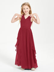 Boho Sleeveless Junior Chiffon Bridesmaids Gown Burgundy