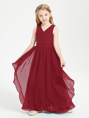 Boho Sleeveless Junior Chiffon Bridesmaids Gown Burgundy