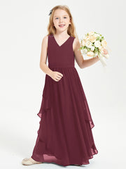 Boho Sleeveless Junior Chiffon Bridesmaids Gown Cabernet
