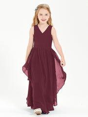 Boho Sleeveless Junior Chiffon Bridesmaids Gown Cabernet