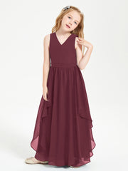 Boho Sleeveless Junior Chiffon Bridesmaids Gown Cabernet